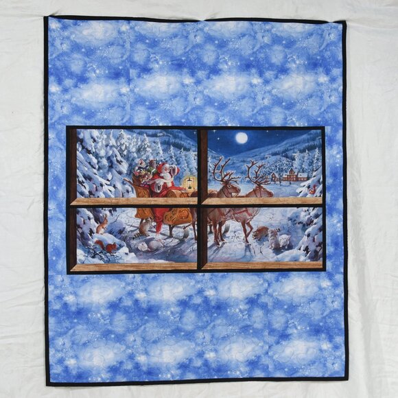 New handmade throw Quilt Santa & Reindeer out window 46